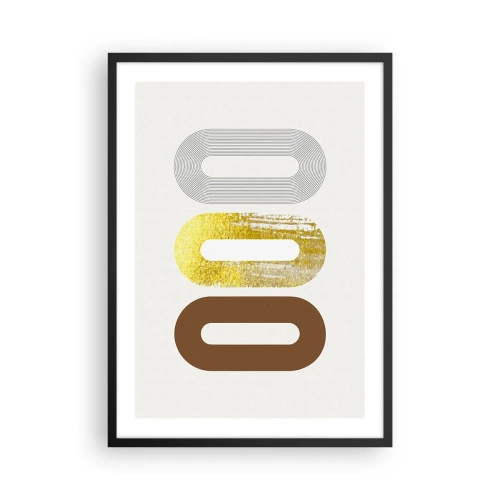 Plakát v černém rámu - Geometrické tvary v odstínech zlaté, hnědé a šedé - 50x70cm - Ooo! - Moderní nástěnná dekorace do obývacího pokoje a ložnice ARTTOR