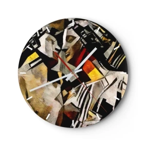 Nástěnné hodiny - Kubistické znázornění dvou postav v abstraktních formách - 30x30cm - Sošný polibek - Moderní nástěnná dekorace do obývacího pokoje, kuchyně a ložnice ARTTOR