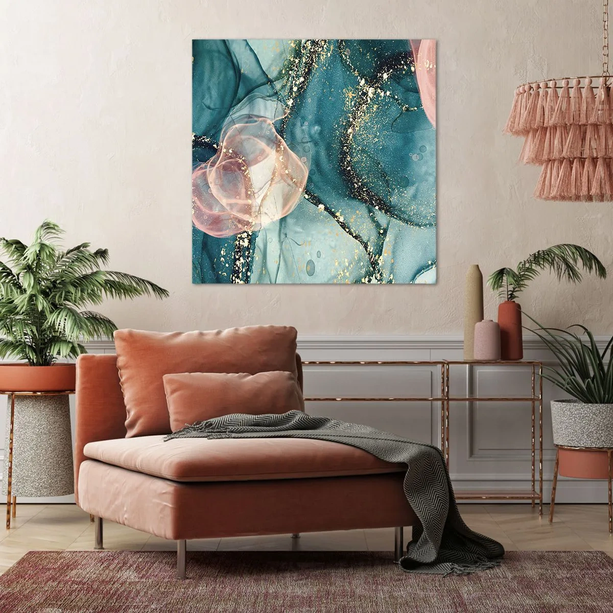 Obraz na plátně - Modré hedvábí modré, růžový tyl - 70x70 cm