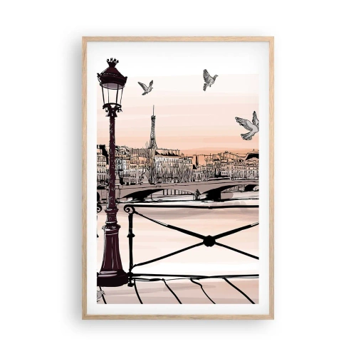 Plakát v rámu světlý dub - Nad střechami Paříže - 61x91 cm