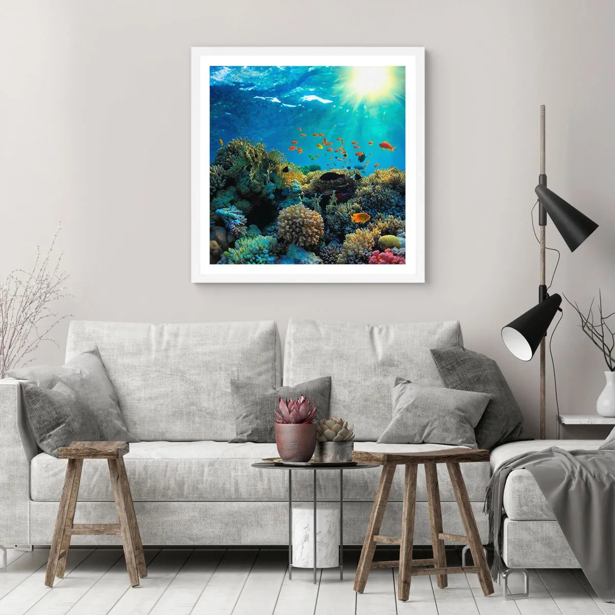 Plakát v bílém rámu - Podvodní poklady - 40x40 cm