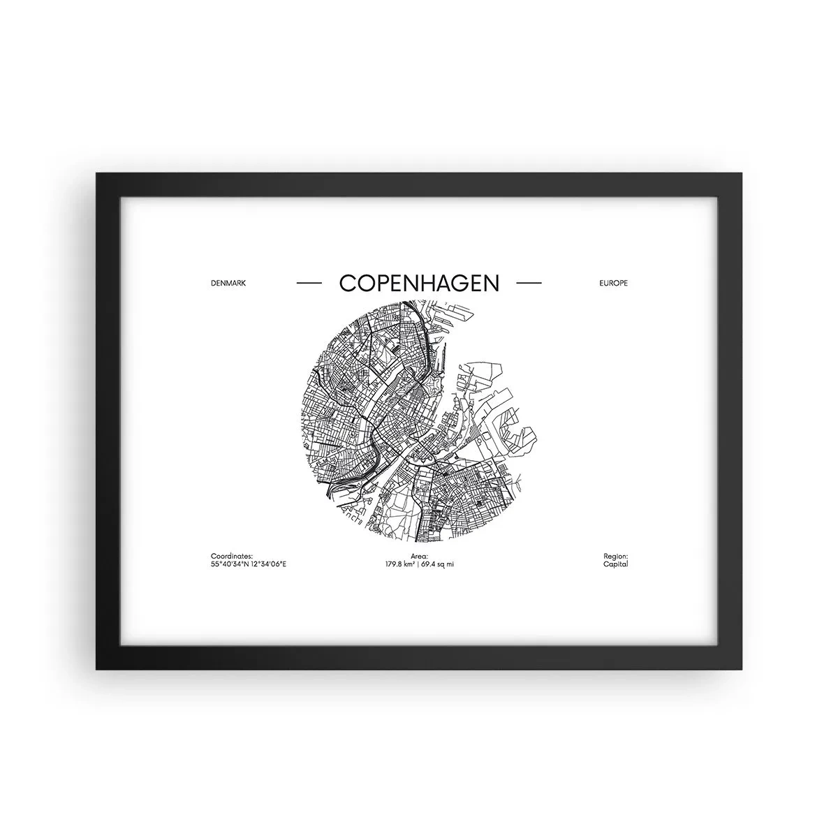 Plakát v černém rámu - Anatomie Kodaně - 40x30 cm