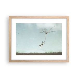 Plakát v rámu světlý dub - Letající pampeliška - 40x30 cm