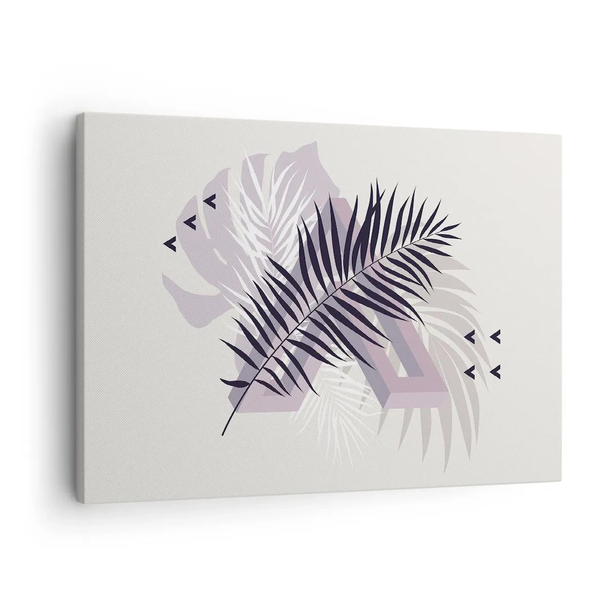 Obraz na plátně - Minimalistická kompozice s listy a geometrickými tvary - 70x50cm - Stín stínu - Moderní nástěnná dekorace do obývacího pokoje a ložnice ARTTOR