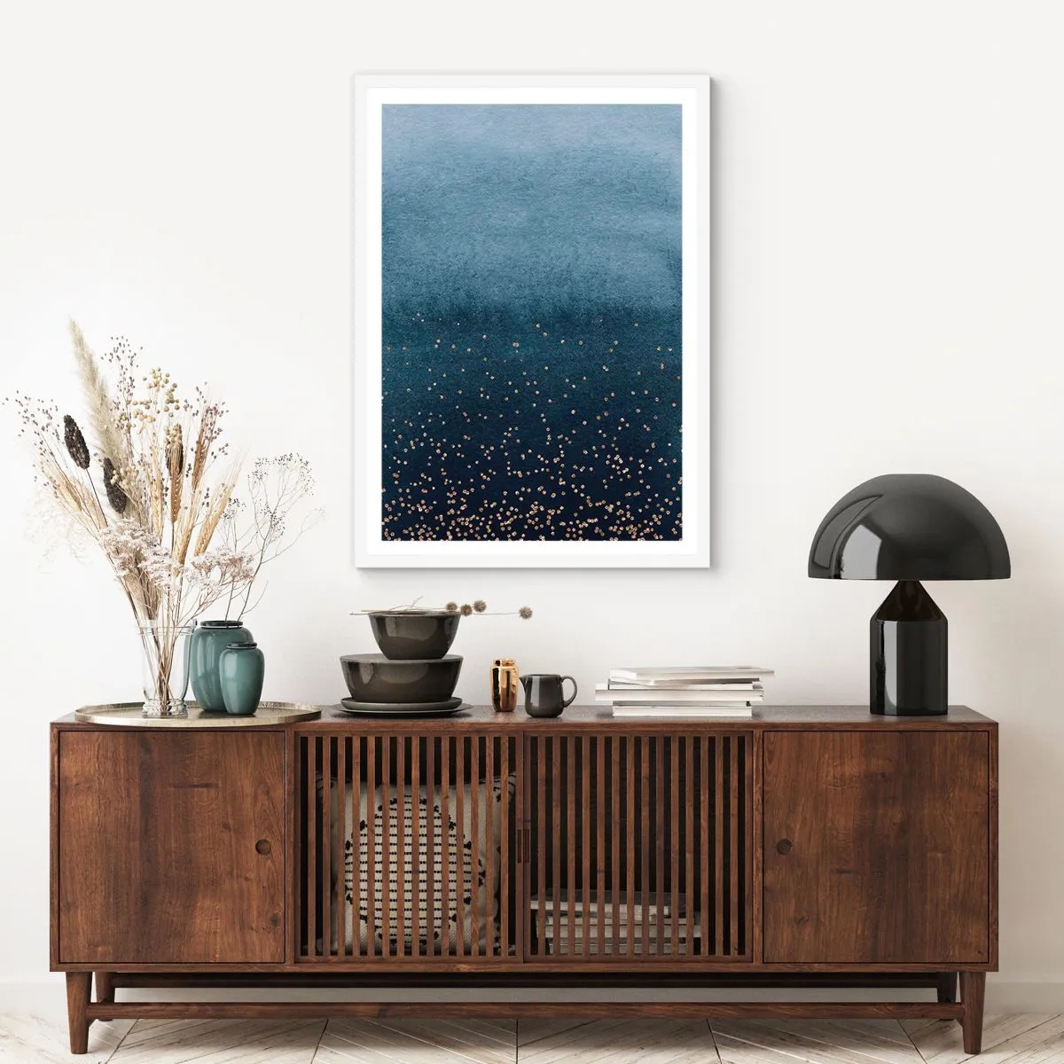 Plakát v bílém rámu - Kompozice – modré fáze - 50x70 cm