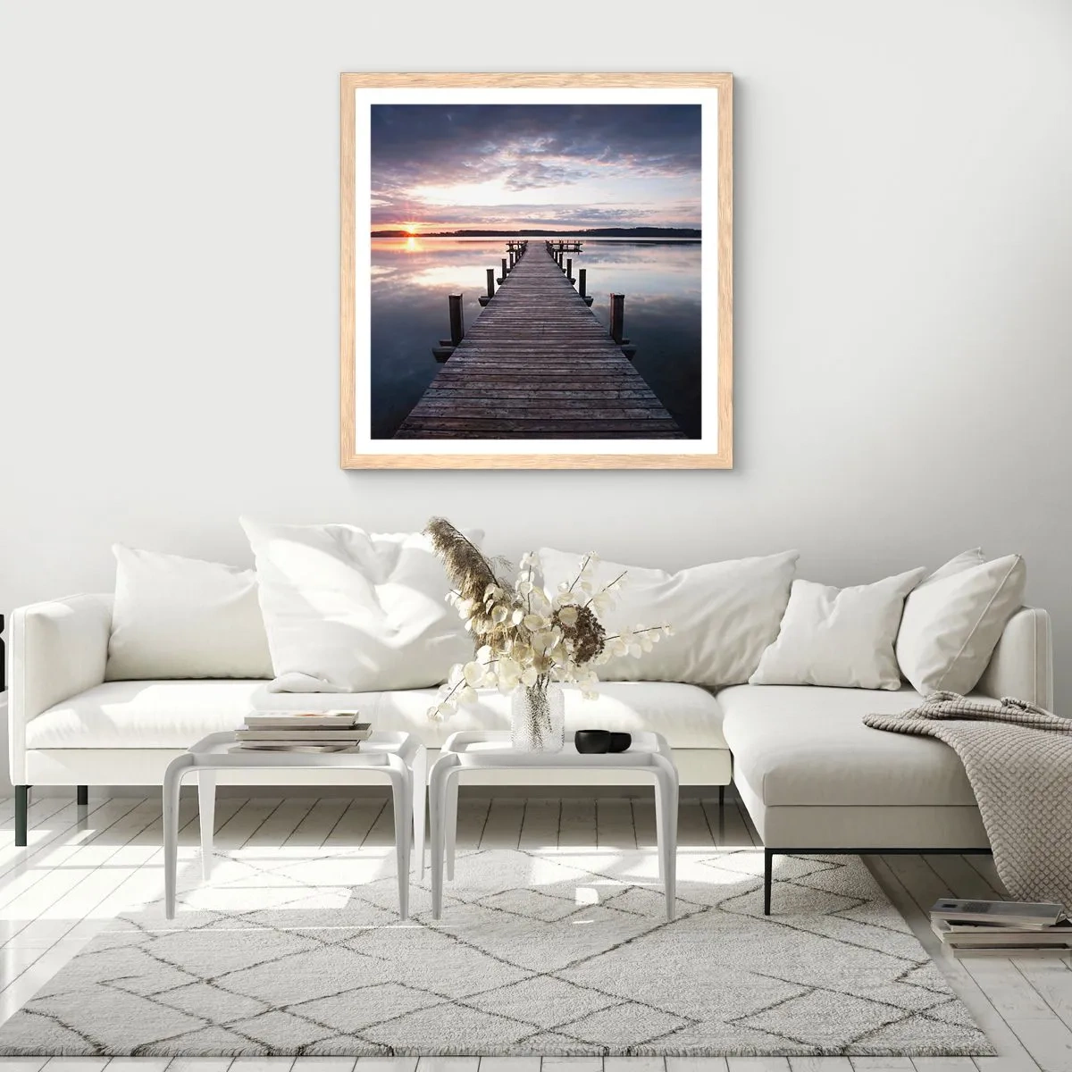 Plakát v rámu světlý dub - Tichá hranice mezi dnem a nocí - 60x60 cm