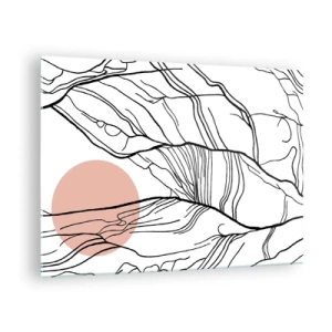 Obraz na skle - Stinné linie větví s béžovým sluncem - 70x50cm - V síti větviček - Moderní nástěnná dekorace do obývacího pokoje a ložnice ARTTOR