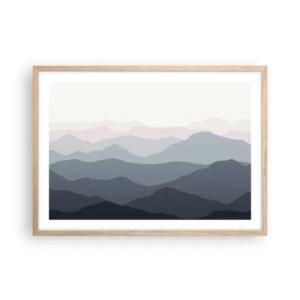 Plakát v rámu světlý dub - Vlny hor - 70x50 cm