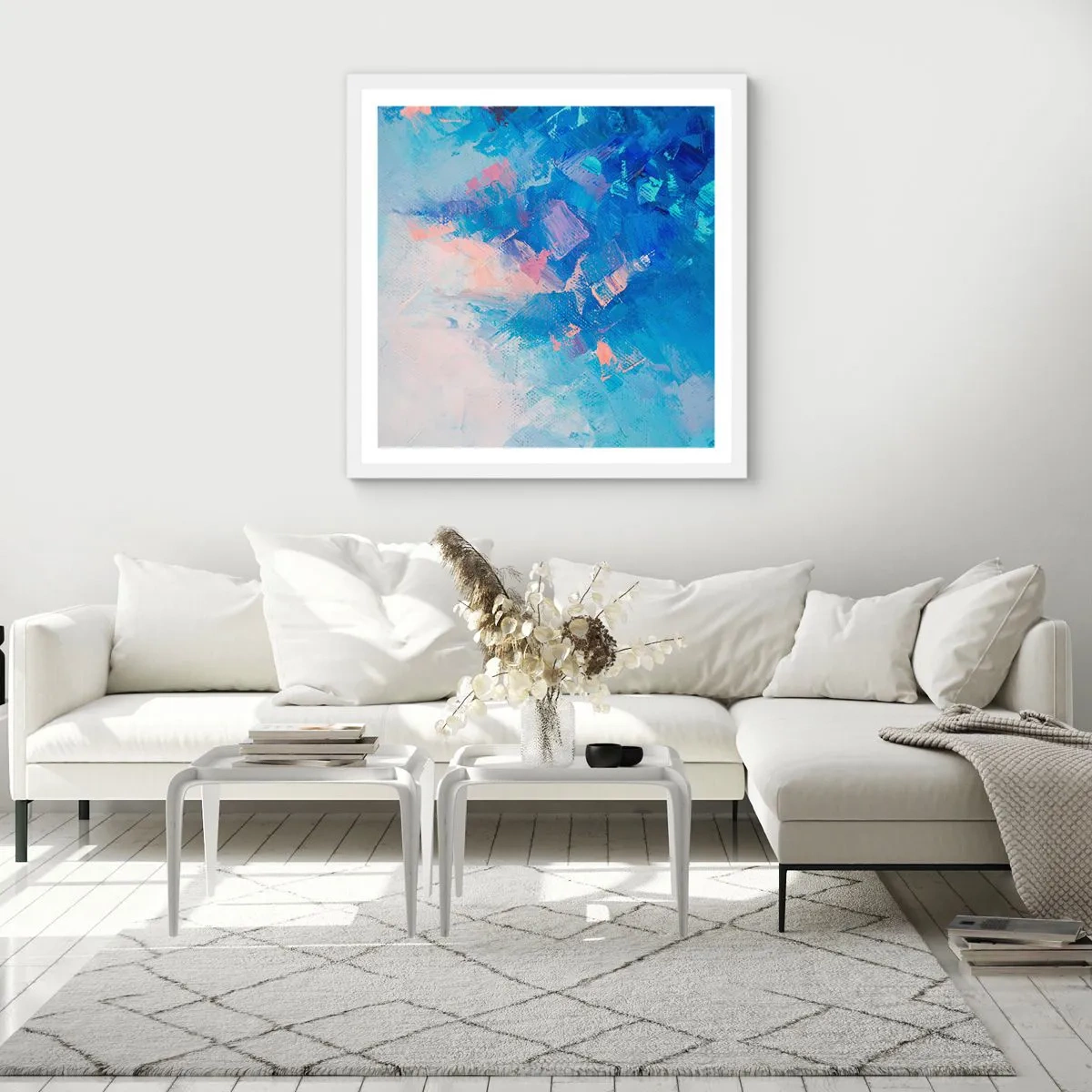 Plakát v bílém rámu - Zimní abstrakce - 40x40 cm