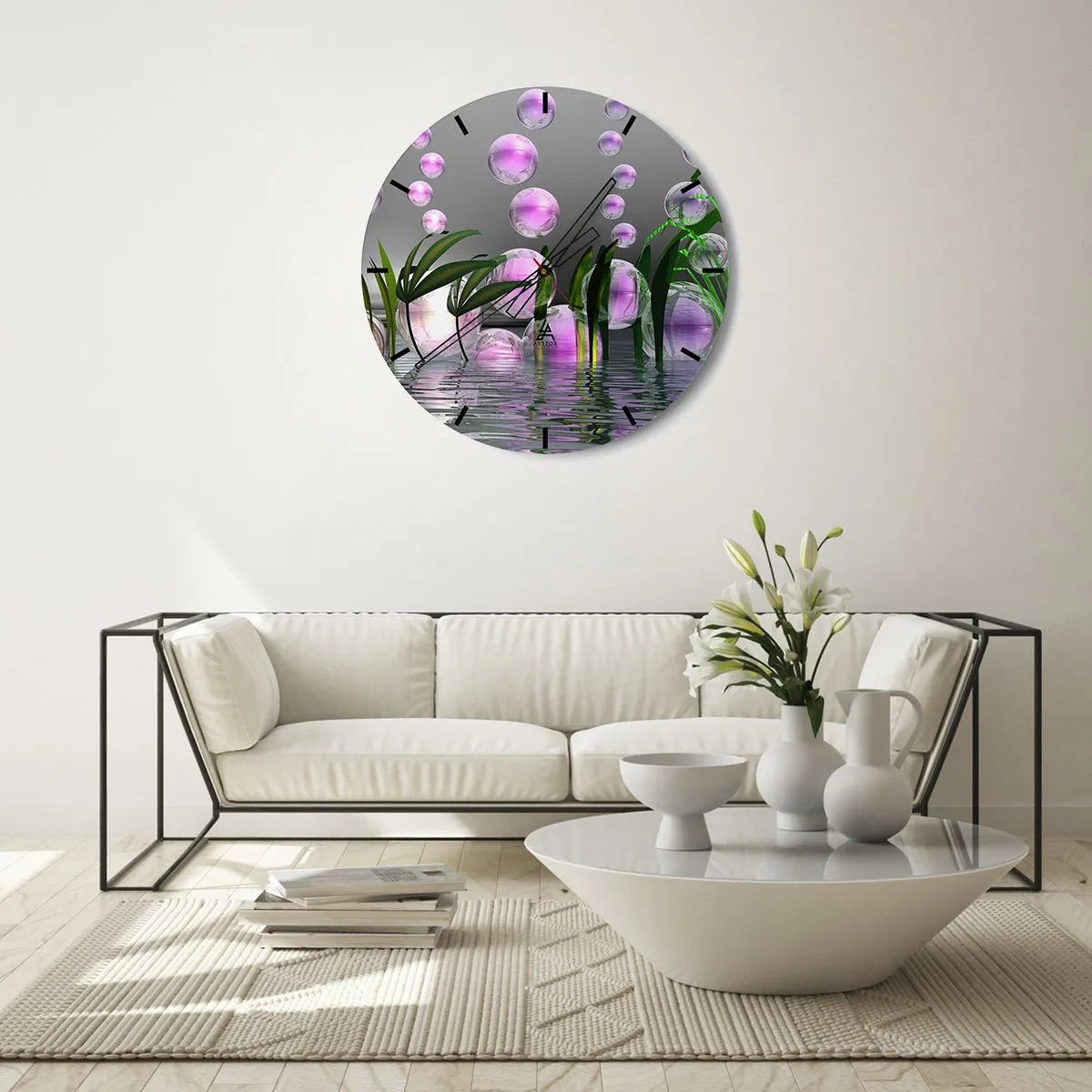 Nástěnné hodiny - Reflexní kompozice lehkosti a života - 30x30 cm