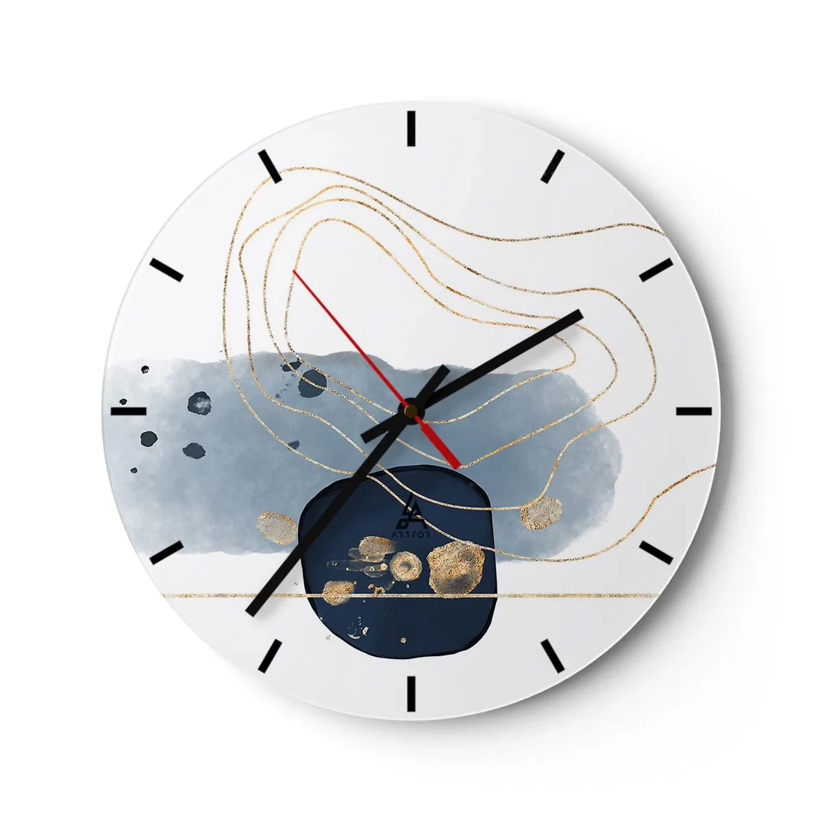 Nástěnné hodiny - Abstraktní kompozice v odstínech modré a zlaté - 30x30cm - Modro-zlatá fantazie - Moderní nástěnná dekorace do obývacího pokoje, kuchyně a ložnice ARTTOR