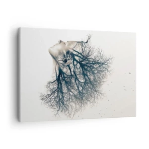 Obraz na plátně - Kreativní silueta ženy a stromů - 70x50cm - Okouzlená šepotem stromu - Moderní nástěnná dekorace do obývacího pokoje a ložnice ARTTOR
