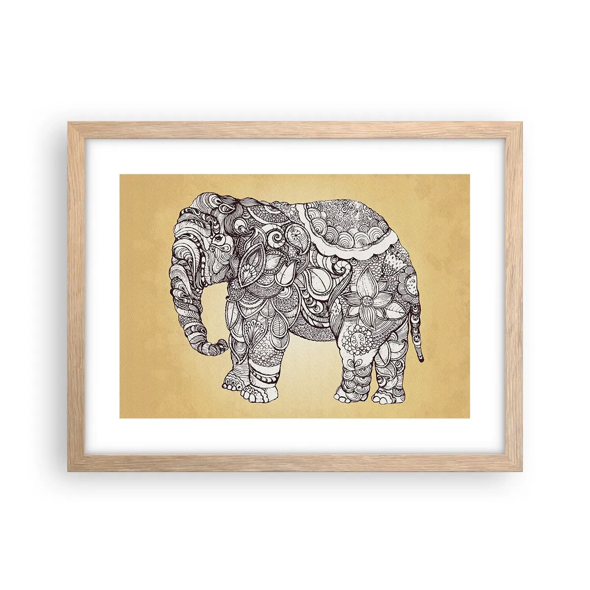Plakát v rámu světlý dub - Skrytý slon - 40x30 cm