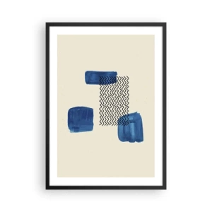 Plakát v černém rámu - Abstraktní kompozice v odstínech tmavě modré s linkami - 50x70cm - Abstraktní kvarteto - Moderní nástěnná dekorace do obývacího pokoje a ložnice ARTTOR