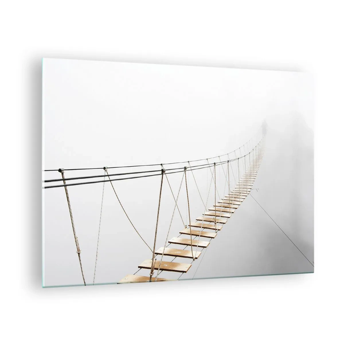 Obraz na skle - Visutý most v mlze vedoucí do neznáma - 70x50cm - Kam vás zavede? - Moderní nástěnná dekorace do obývacího pokoje a ložnice ARTTOR
