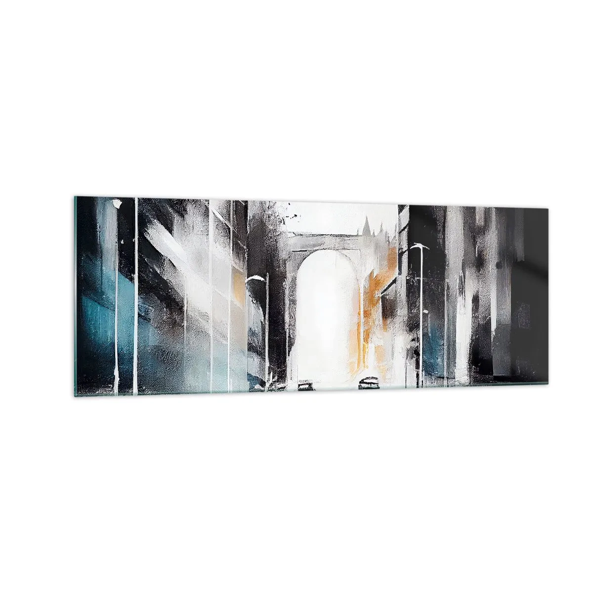 Obraz na skle - Studie města: architektura a pohyb - 140x50 cm