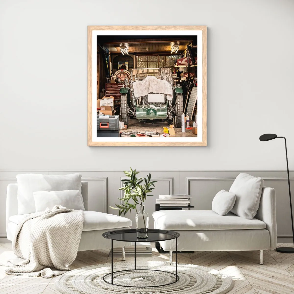 Plakát v rámu světlý dub - Zpět do minulosti - 30x30 cm