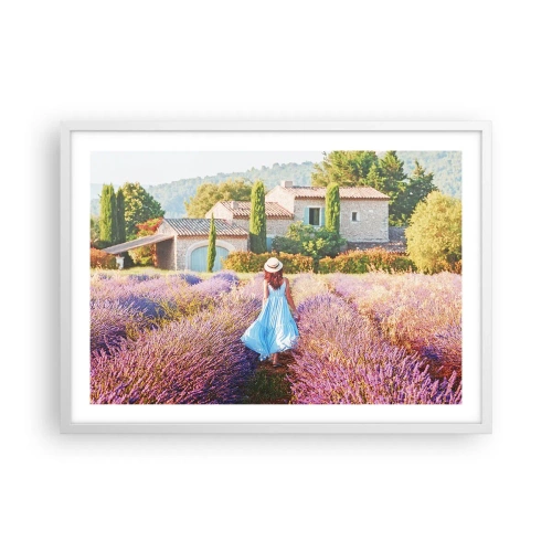 Plakát v bílém rámu - Levandulová dívka - 70x50 cm