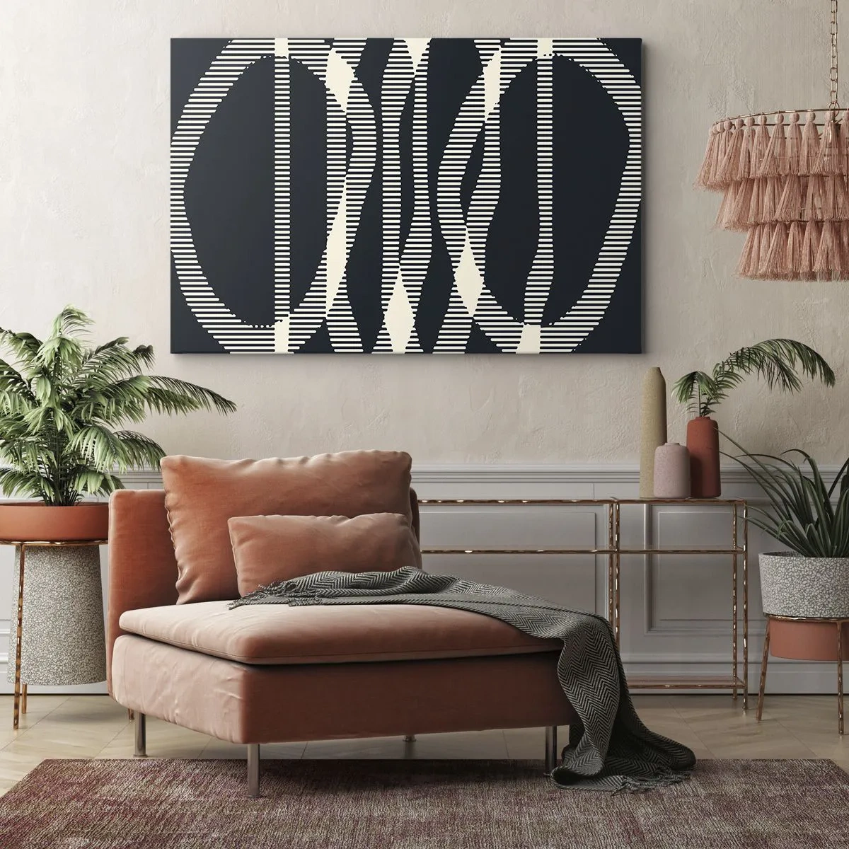 Obraz na plátně - Geometrické linie ve světlých odstínech na tmavém pozadí - 70x50cm - Pokus o prolomení temnoty - Moderní nástěnná dekorace do obývacího pokoje a ložnice ARTTOR