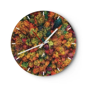 Nástěnné hodiny - Podzimní les z ptačí perspektivy v intenzivních barvách - 30x30cm - Kytice podzimních stromů - Moderní nástěnná dekorace do obývacího pokoje, kuchyně a ložnice ARTTOR