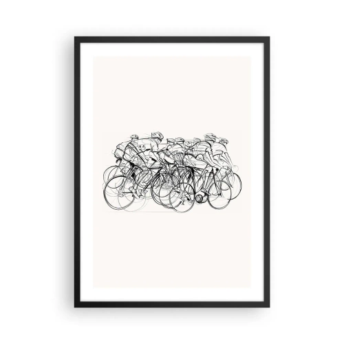 Plakát v černém rámu - Skica cyklistů závodících na minimalistickém pozadí - 50x70cm - Společně v týmu - Moderní nástěnná dekorace do obývacího pokoje a ložnice ARTTOR