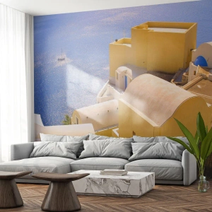 Fototapeta Samolepicí Deluxe Sticker - Řecká krajina v bílé a blankytné - Krajina, Santorini, Řecko - 250x175 cm