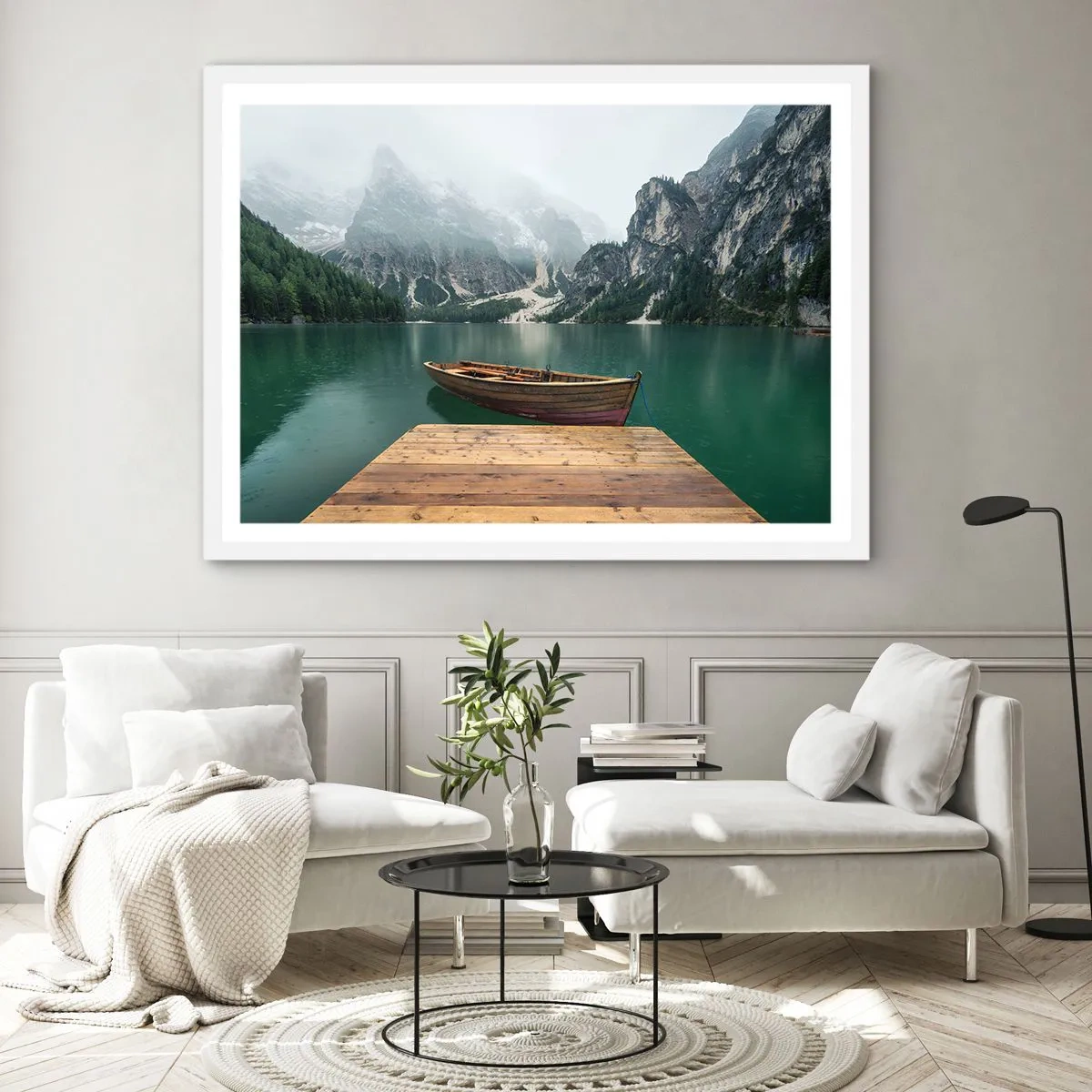 Plakát v bílém rámu - „Hrdé skály vepředu“ - 70x50 cm