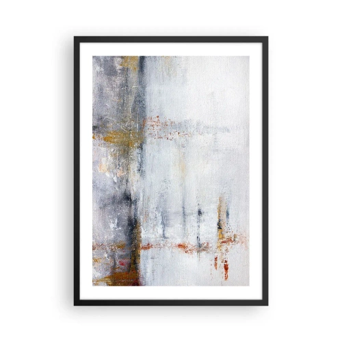 Plakát v černém rámu - Abstraktní kompozice s odstíny šedé, bílé a zlaté. - 50x70cm - Za závojem vzduchu - Moderní nástěnná dekorace do obývacího pokoje a ložnice ARTTOR