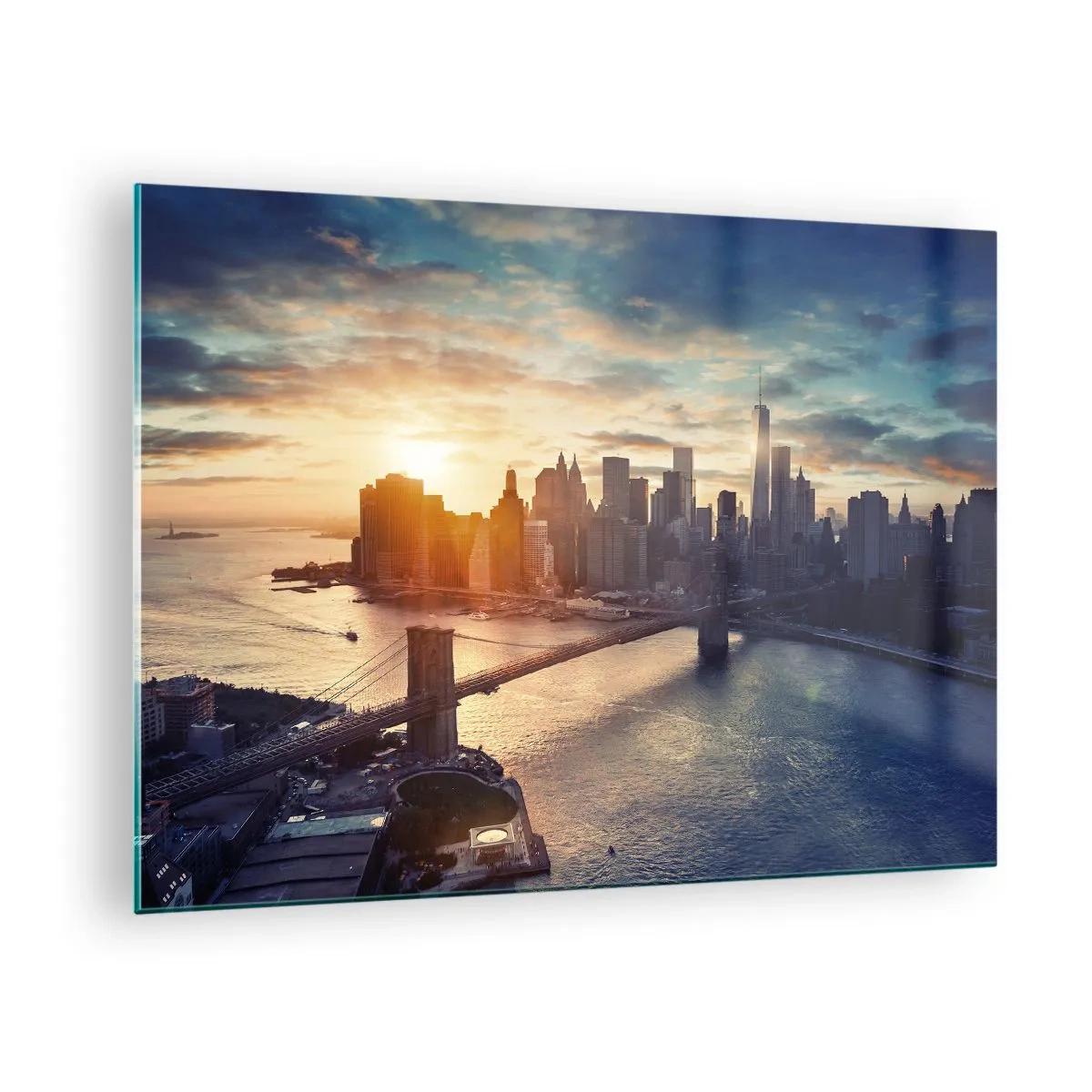 Obraz na skle - Pohled na město při západu slunce s mostem v popředí - 70x50cm - Pomník kultury Západu - Moderní nástěnná dekorace do obývacího pokoje a ložnice ARTTOR