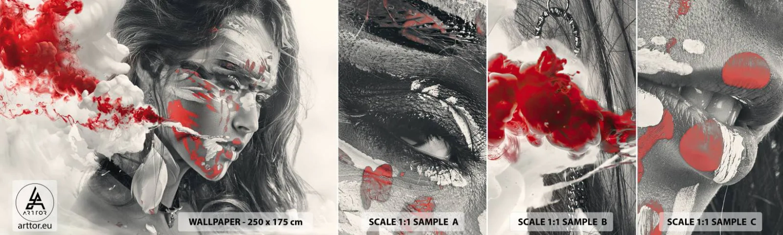 Vzor Fototapety Samolepicí Deluxe Sticker - Ve spárech absurdity - Abstrakce, ženská tvář, Portrét ženy - 100x30 cm