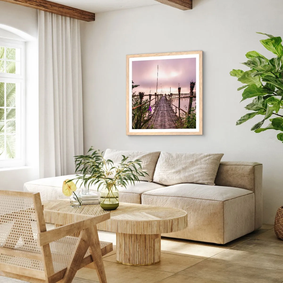 Plakát v rámu světlý dub - Klid a pohoda Asie - 50x50 cm