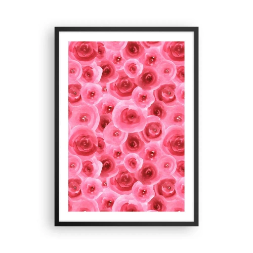 Plakát v černém rámu - Akvarel růžových růží v romantickém stylu - 50x70cm - Růže dole i nahoře - Moderní nástěnná dekorace do obývacího pokoje a ložnice ARTTOR