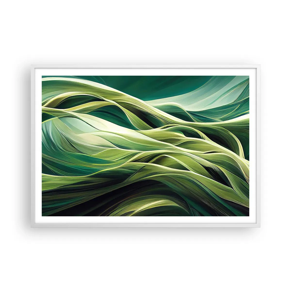 Plakát v bílém rámu - Abstraktní hra na zelenou - 100x70 cm