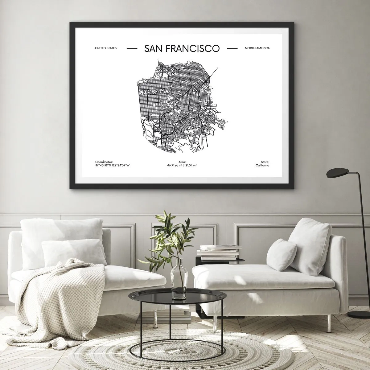 Plakát v černém rámu - Anatomie San Francisca - 40x30 cm