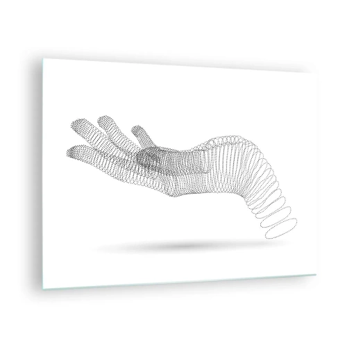 Obraz na skle - Minimalistická grafika ruky z teček - 70x50cm - Pružná ruka - Moderní nástěnná dekorace do obývacího pokoje a ložnice ARTTOR