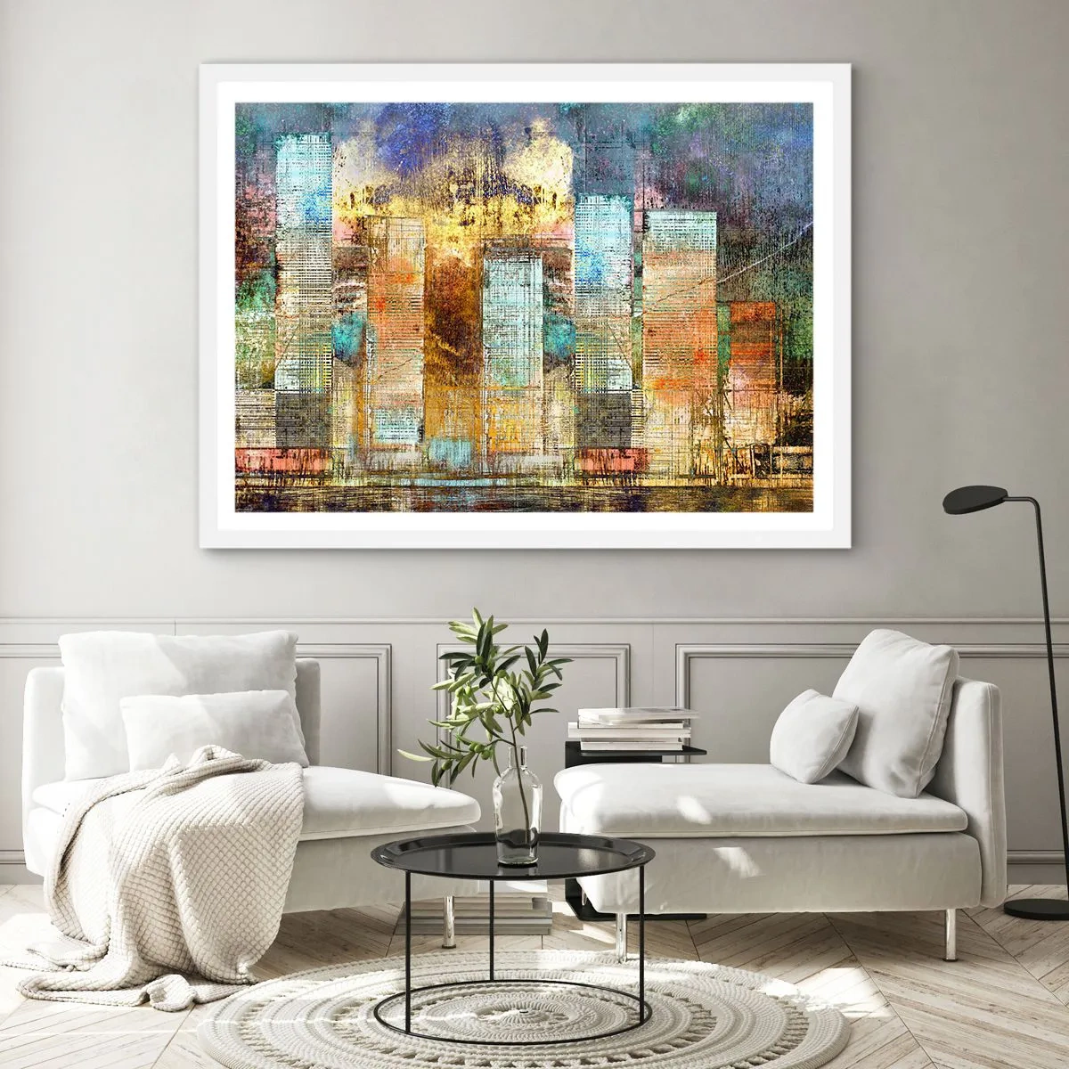 Plakát v bílém rámu - Prosluněná metropole - 100x70 cm