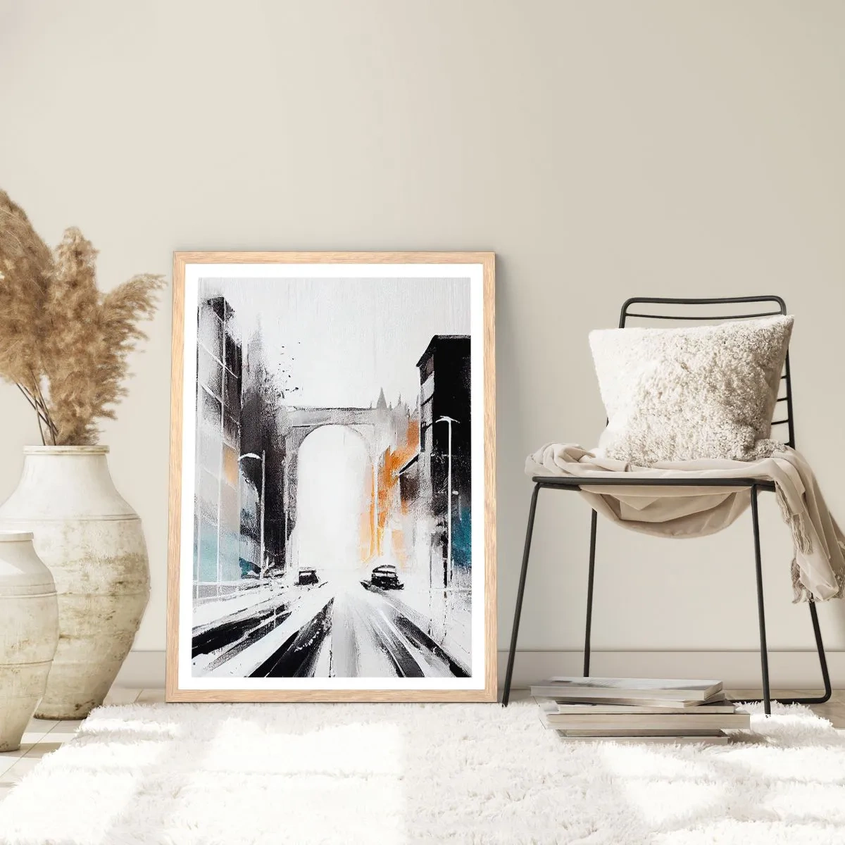 Plakát v rámu světlý dub - Studie města: architektura a pohyb - 50x70 cm