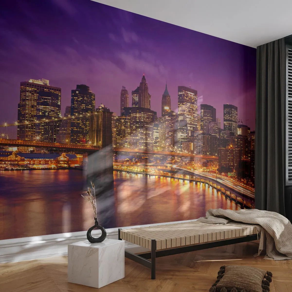Fototapeta Samolepicí Deluxe Sticker - Fialovo-zlatý Manhattan - Město, New York, Architektura - 250x175 cm