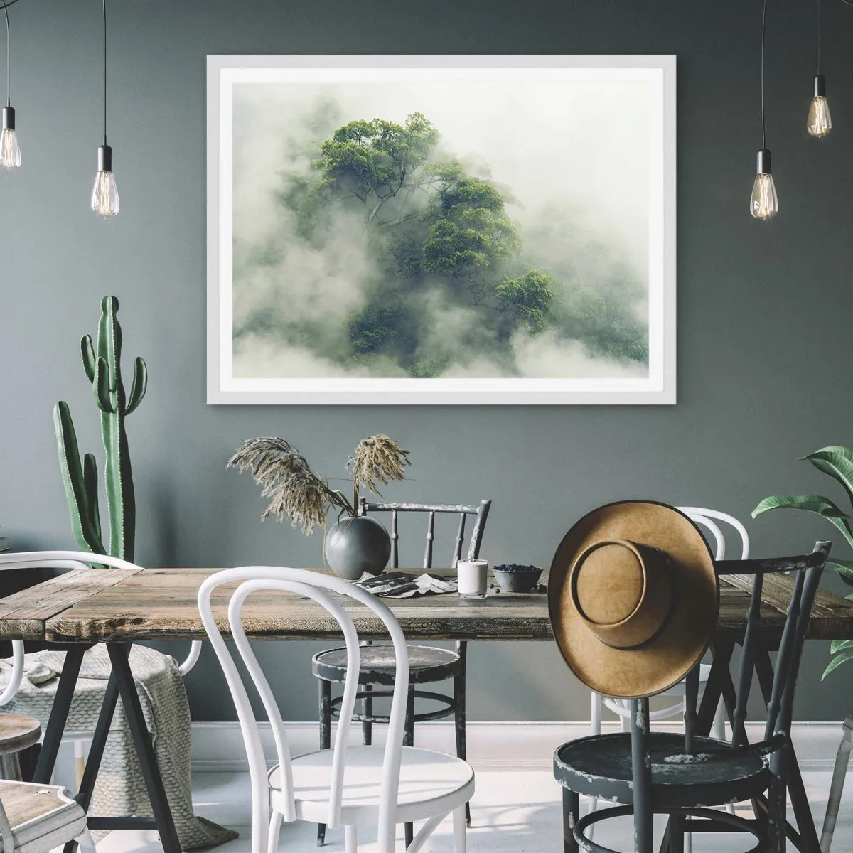 Plakát v bílém rámu - Zahalené mlhou - 100x70 cm