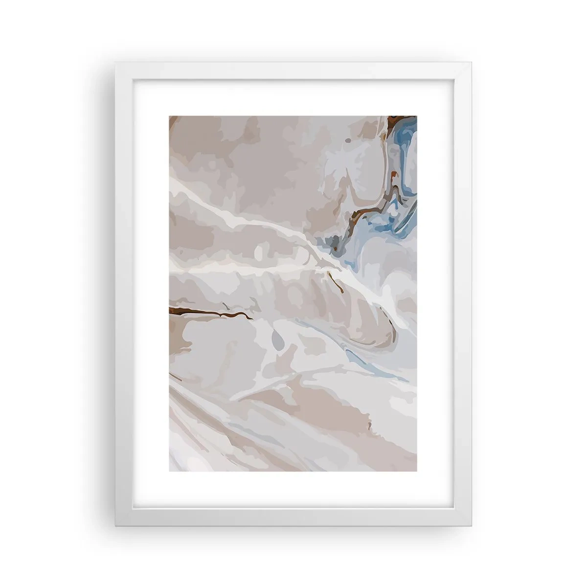Plakát v bílém rámu - Modré meandry pod bílou - 30x40 cm