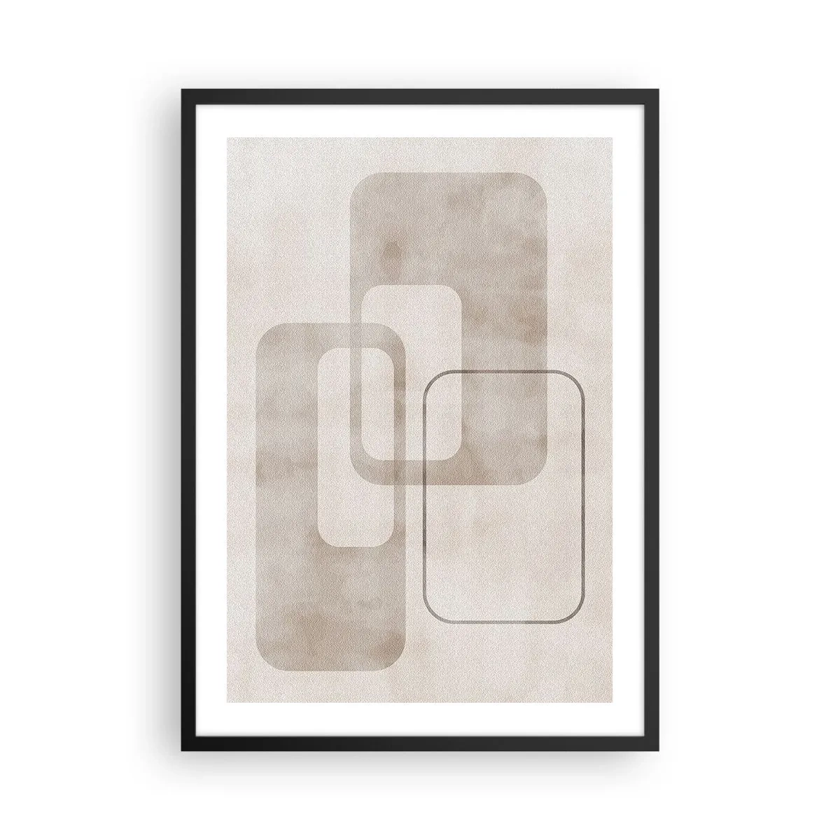 Plakát v černém rámu - Minimalistické geometrické tvary v odstínech béžové - 50x70cm - Geometrická fuga - Moderní nástěnná dekorace do obývacího pokoje a ložnice ARTTOR