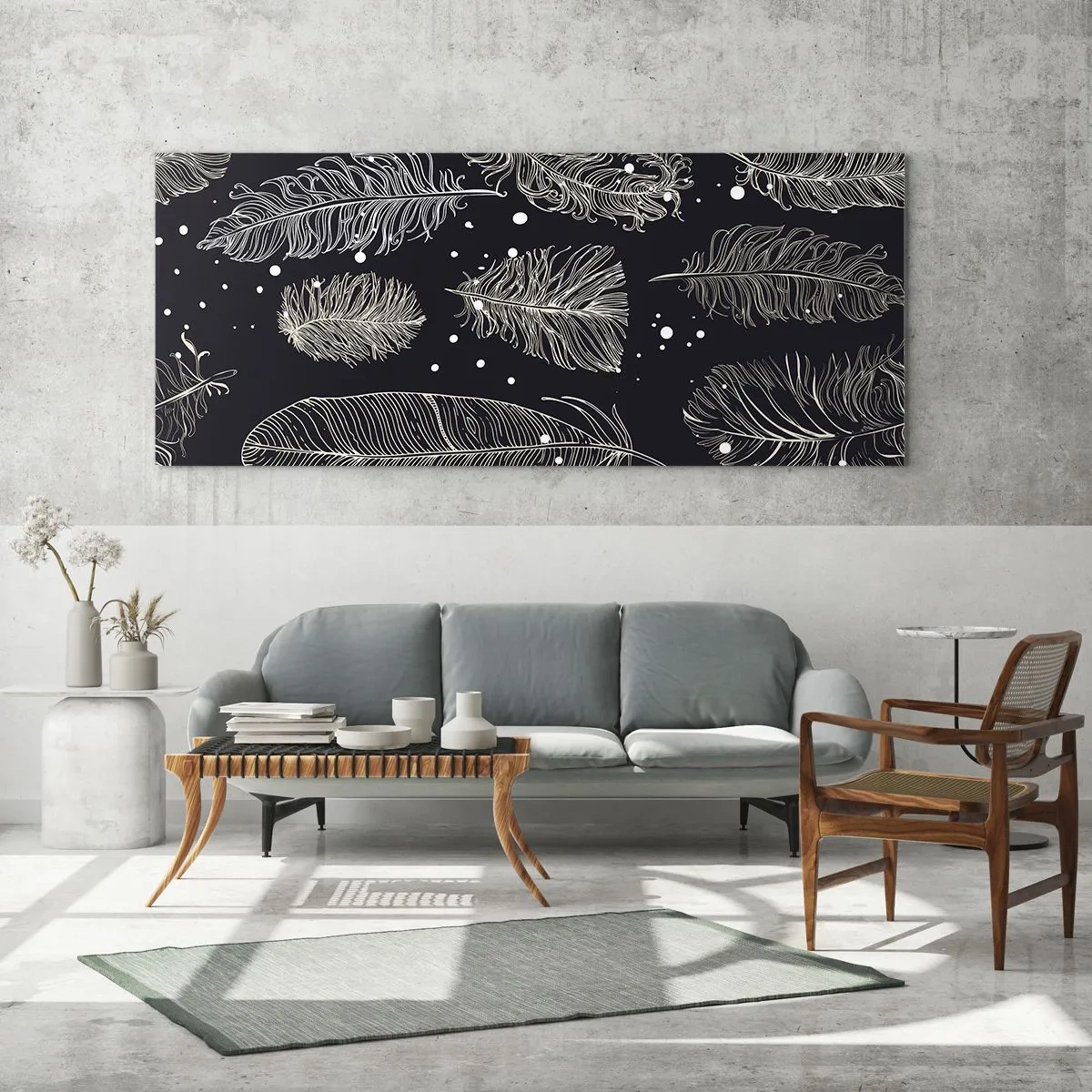 Obraz na skle - Krajka s peřím - 90x30 cm