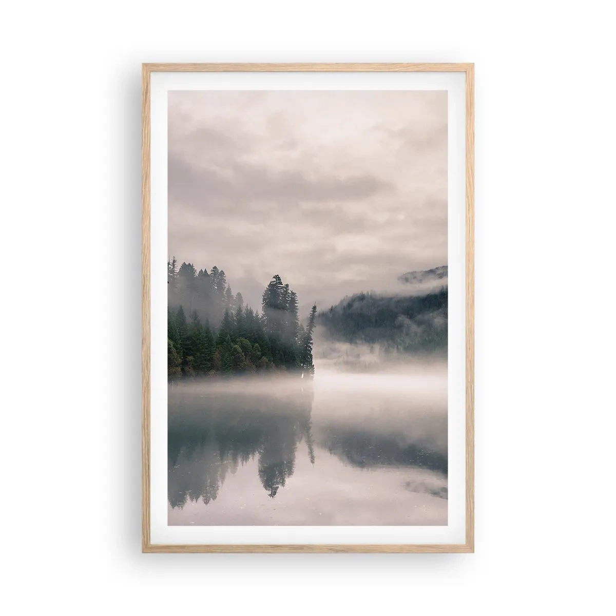 Plakát v rámu světlý dub - V zamyšlení, v mlze - 61x91 cm