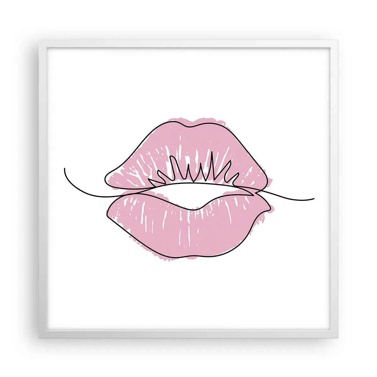 Plakát v bílém rámu - Jsi připraven na polibek? - 60x60 cm