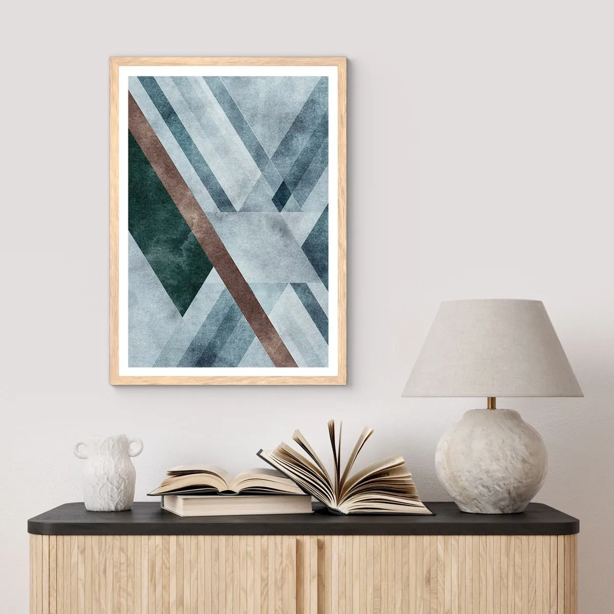 Plakát v rámu světlý dub - Sofistikovaná elegance geometrie - 70x100 cm