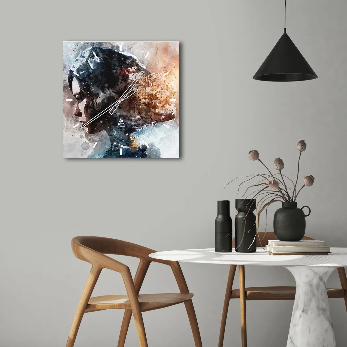 Nástěnné hodiny - Příběh o dívce s městem v pozadí - 30x30 cm