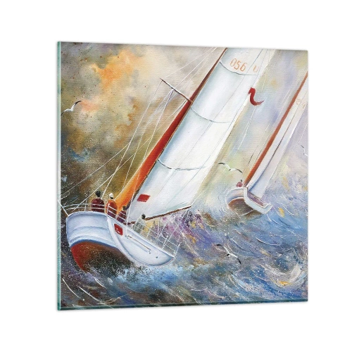 Obraz na skle - Běžící přes vlny - 60x60 cm
