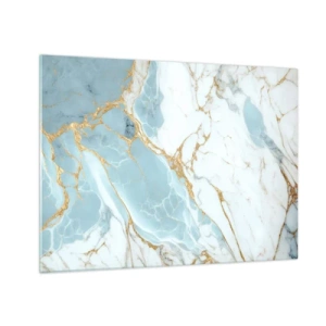 Obraz na skle - Abstraktní mramor v odstínech modré a zlaté - 70x50cm - Bohatství kamene - Moderní nástěnná dekorace do obývacího pokoje a ložnice ARTTOR