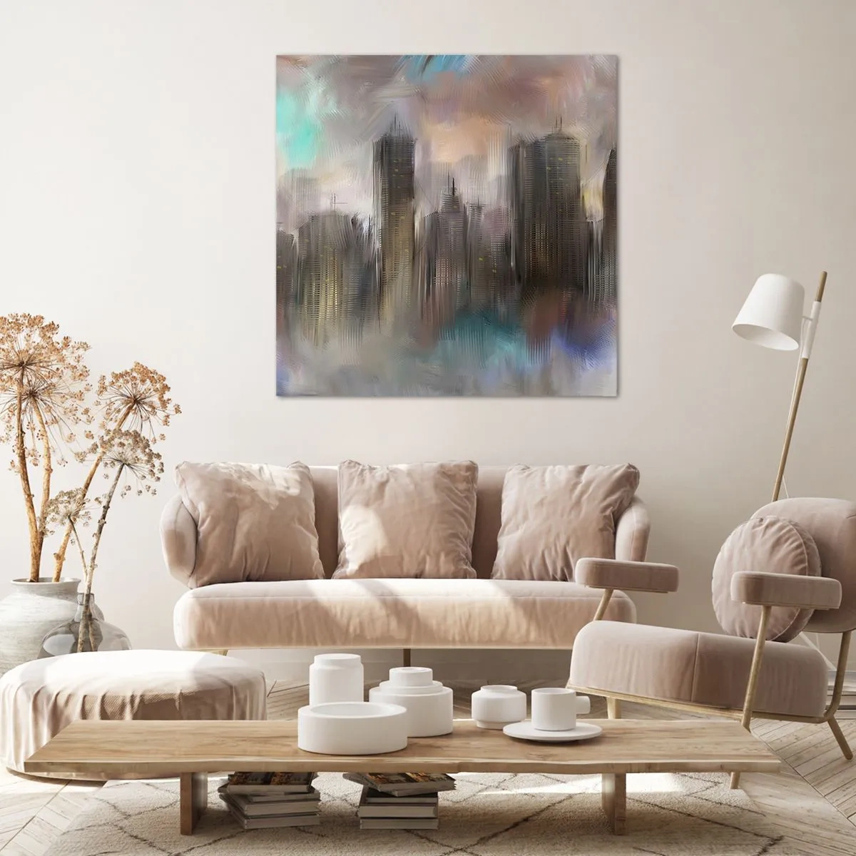 Obraz na plátně - Kompozice z oceli, kamene a mlhy - 60x60 cm