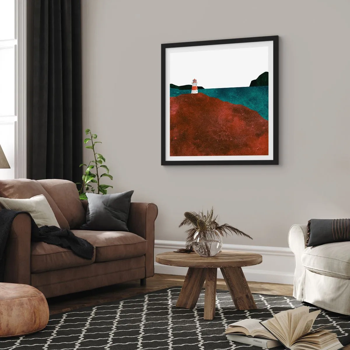 Plakát v černém rámu - Hledící na moře - 50x50 cm